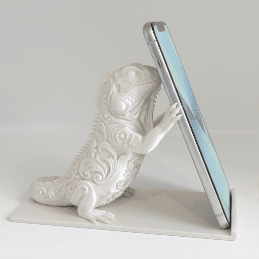 サバクイグアナのルネサンス肖像画スマホスタンド(シルクホワイト)