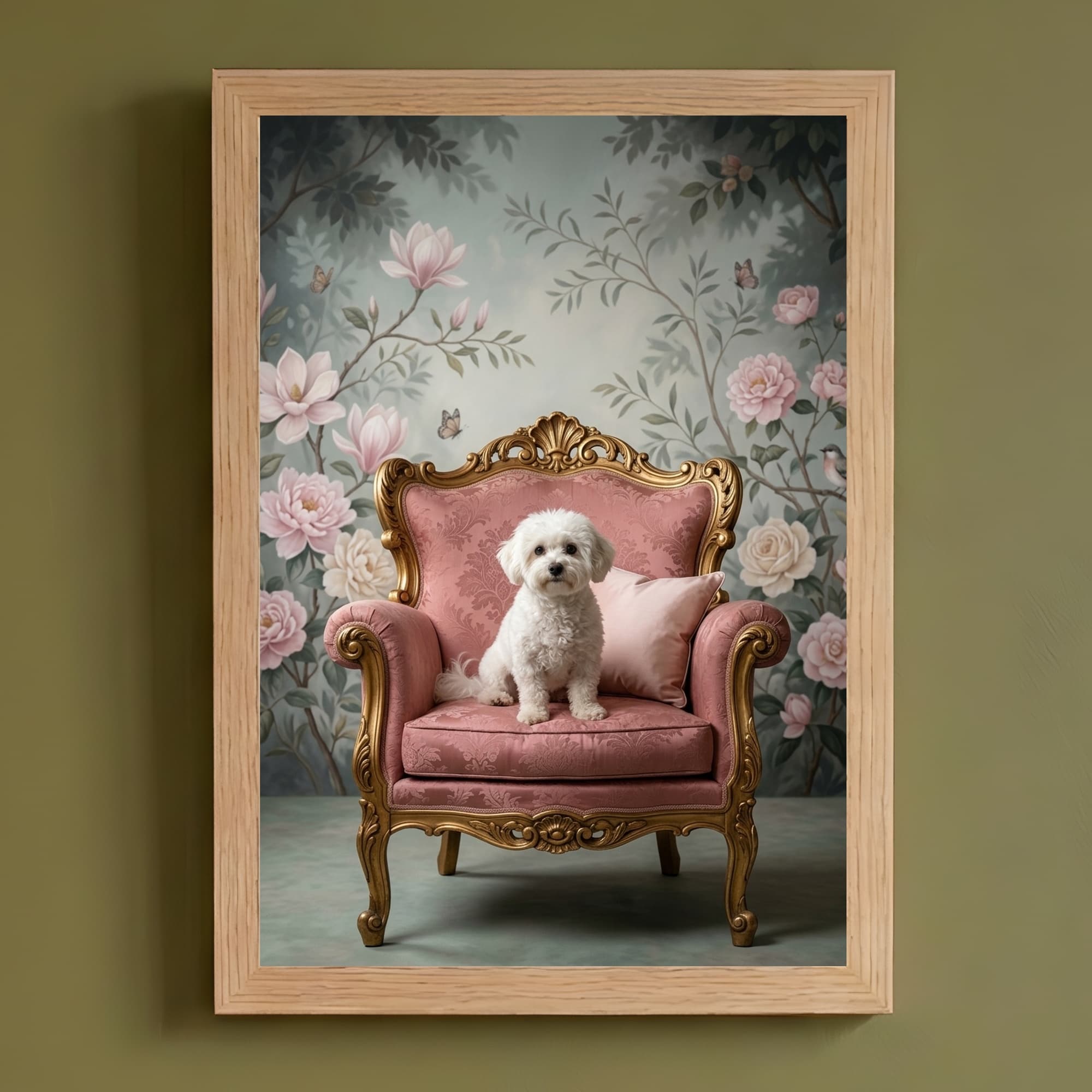 bichon frise Shabby Pink Oil-Painting Rococo Framed Art Print (A4)