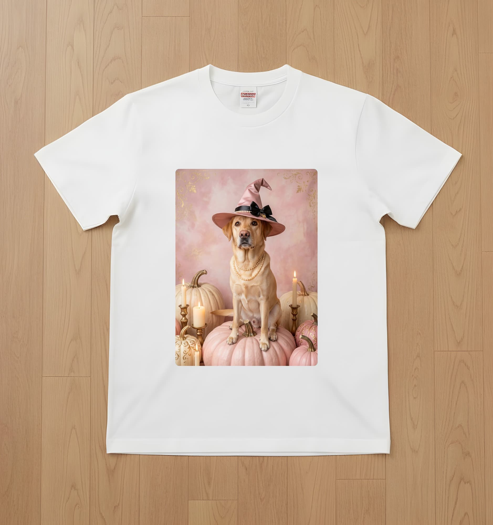 Labrador retriever Pumpkin & Candlelight Oil-Painting Halloween T-Shirt (White)