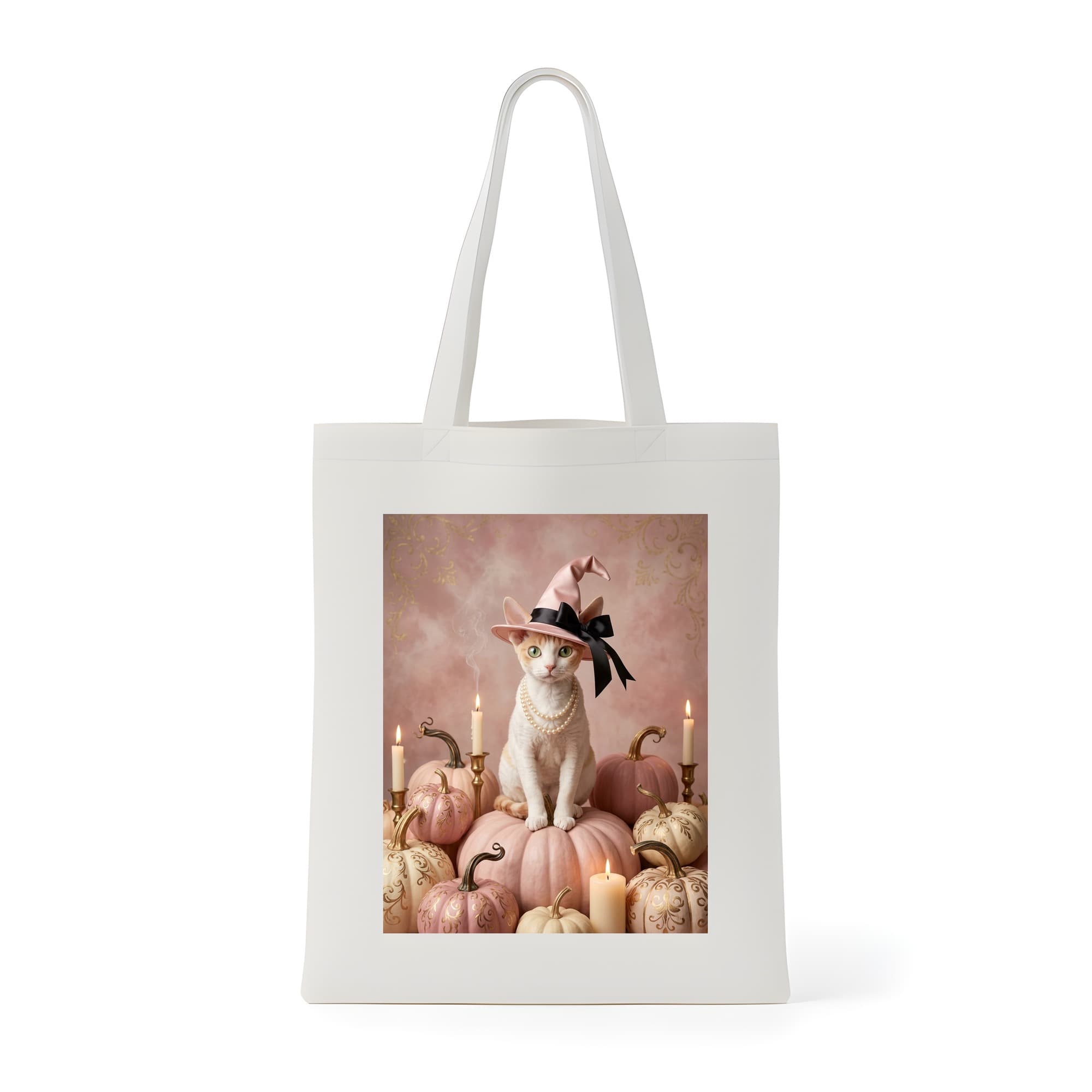 Devon Rex Pumpkin & Candlelight Oil-Painting Halloween Tote Bag