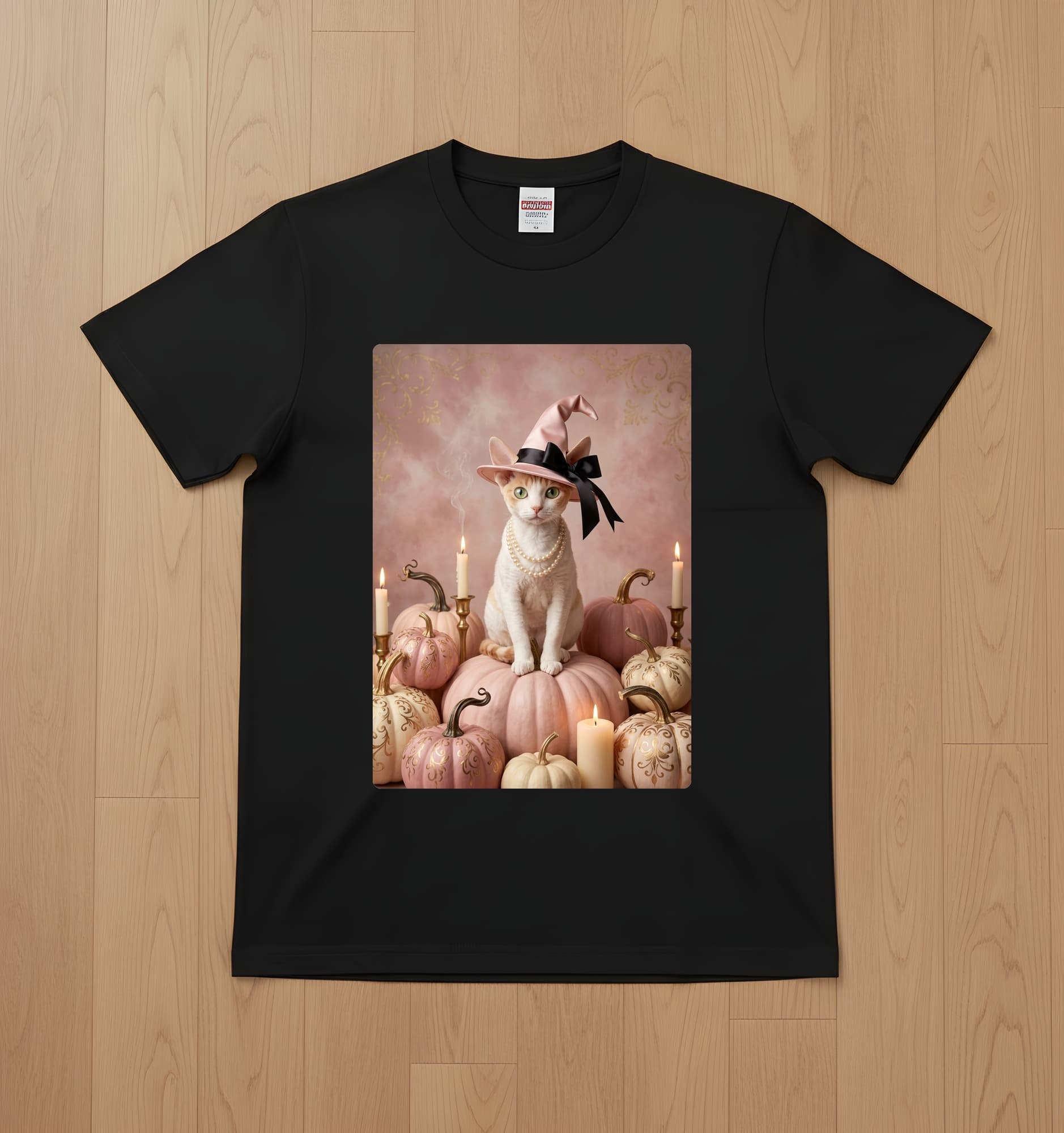 Devon Rex Pumpkin & Candlelight Oil-Painting Halloween T-Shirt (Black)