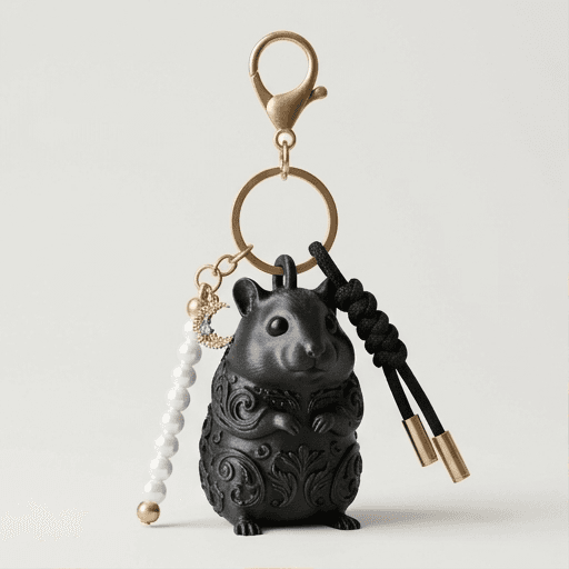 Campbell's dwarf hamster Renaissance Portrait Keychain (Silky Black)