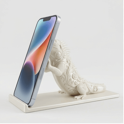 グリーンイグアナのルネサンス肖像画スマホスタンド(シルクホワイト)