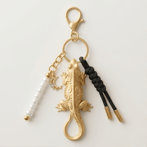 Red Iguana Renaissance Portrait Keychain (Silky Gold)