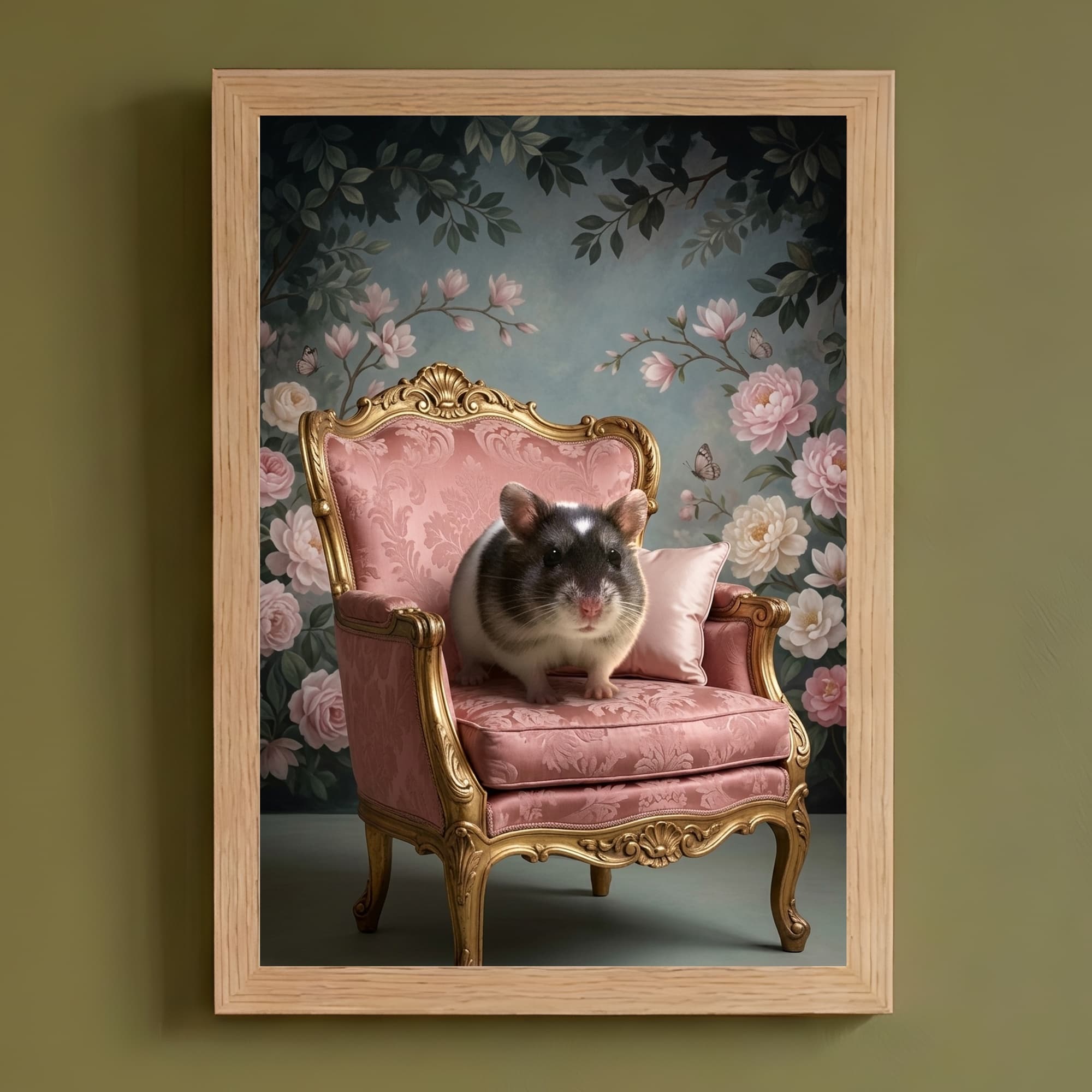 Panda hamster Shabby Pink Oil-Painting Rococo Framed Art Print (A4)