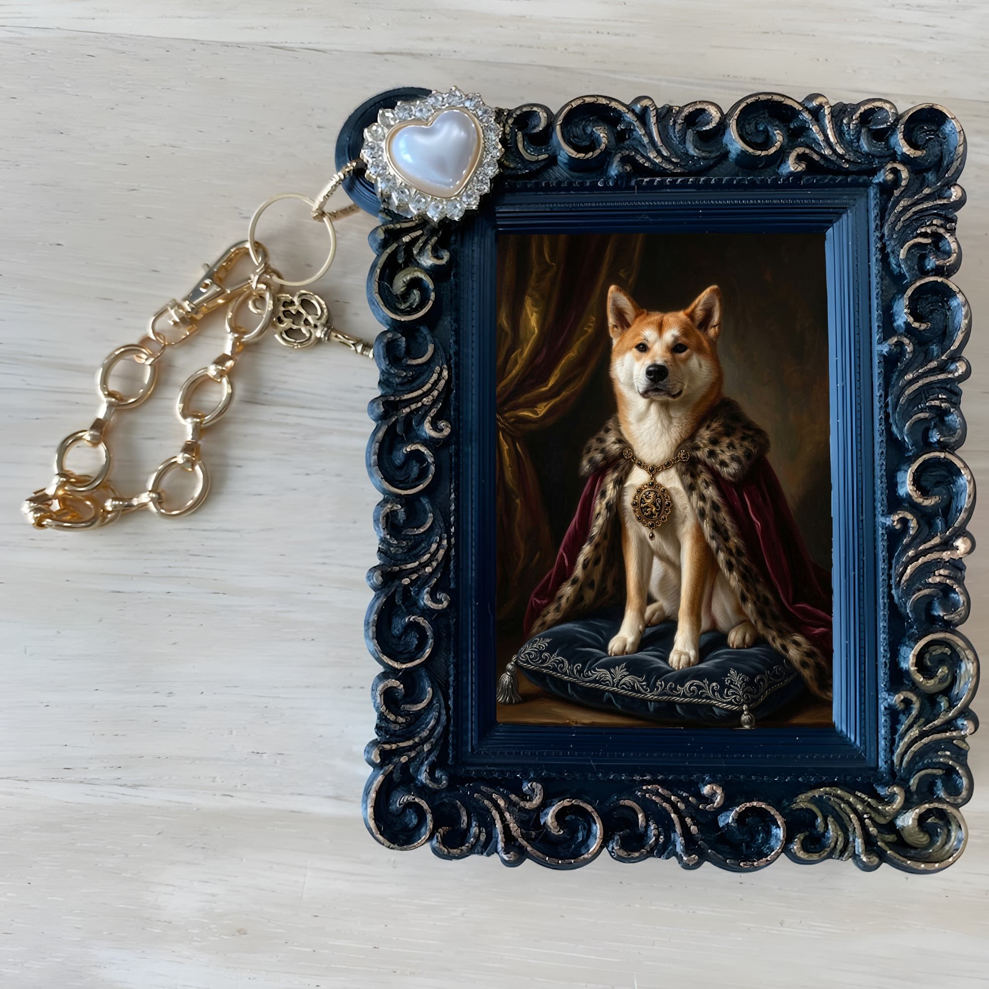秋田犬のルネサンス肖像画バッグチャーム(ブラック) 4