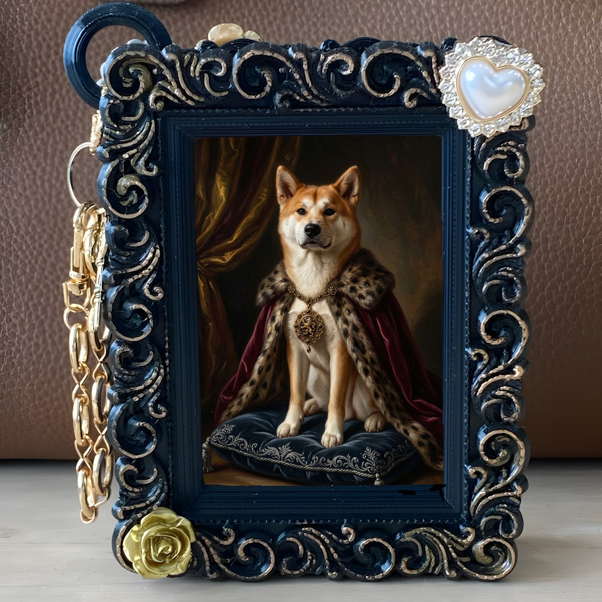 秋田犬のルネサンス肖像画バッグチャーム(ブラック) 5