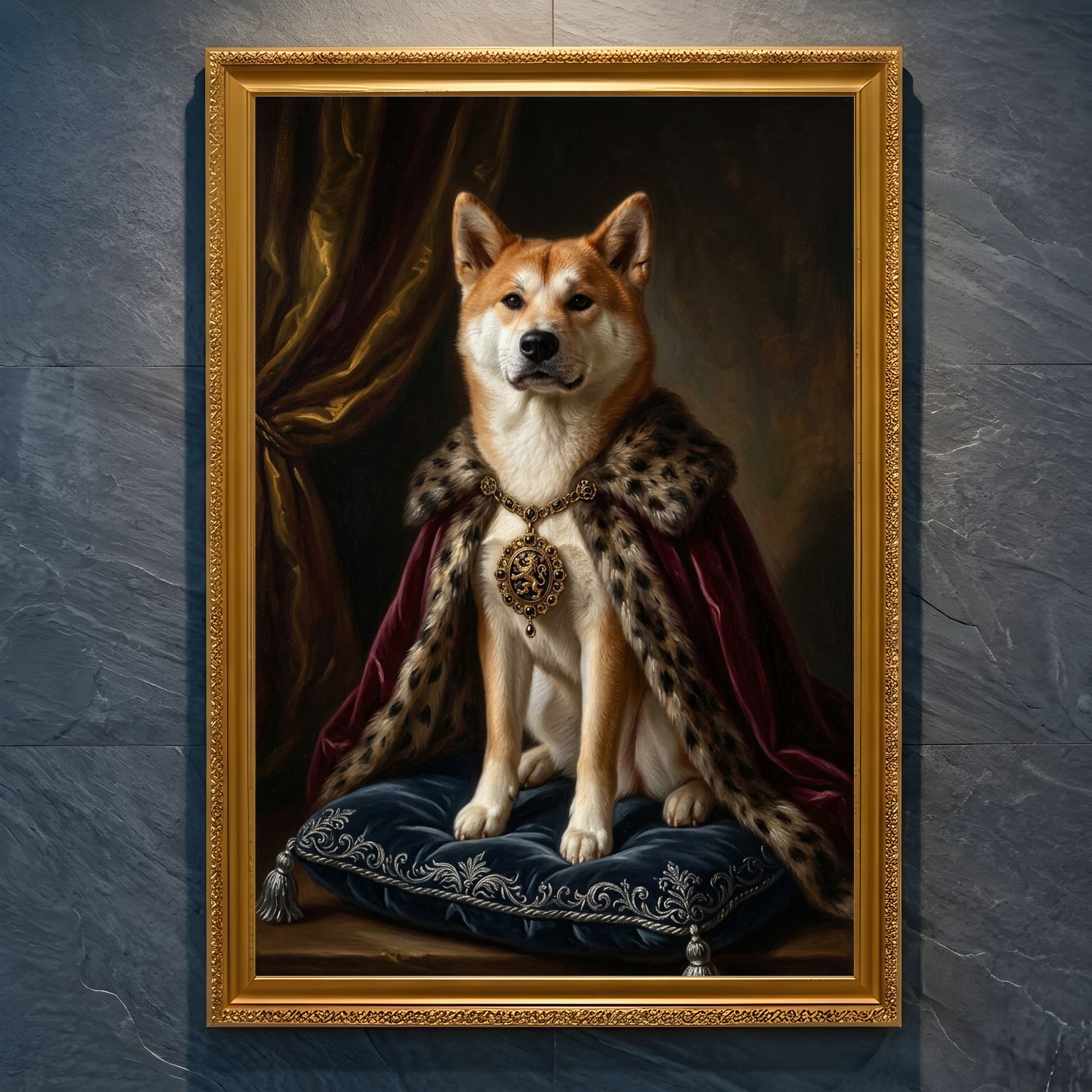 Akita Inu Renaissance Portrait Framed Art Print (A4 Gold)