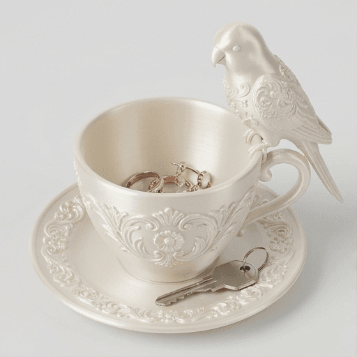 Quaker Parrot Renaissance Portrait Trinket Tray (Pearl White)