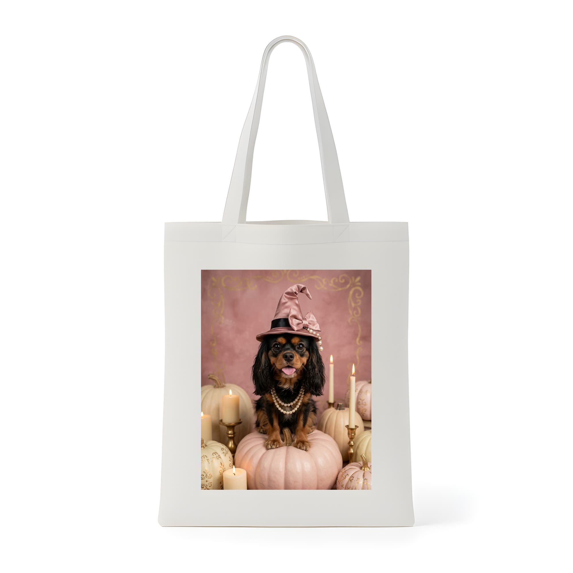 Cavalier King Charles spaniel Pumpkin & Candlelight Oil-Painting Halloween Tote Bag