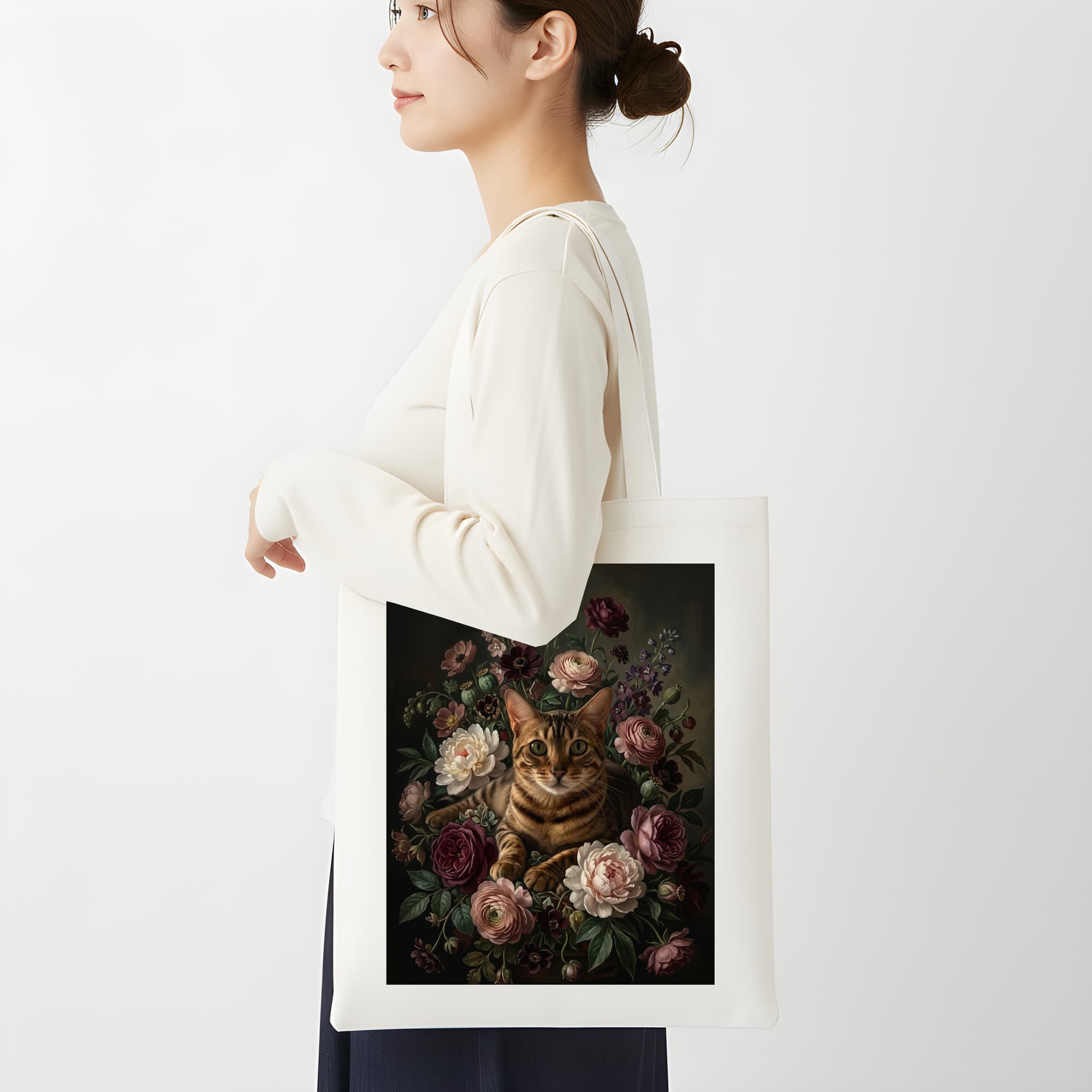 ベンガルの花の油絵風アート花柄トートバッグ 2