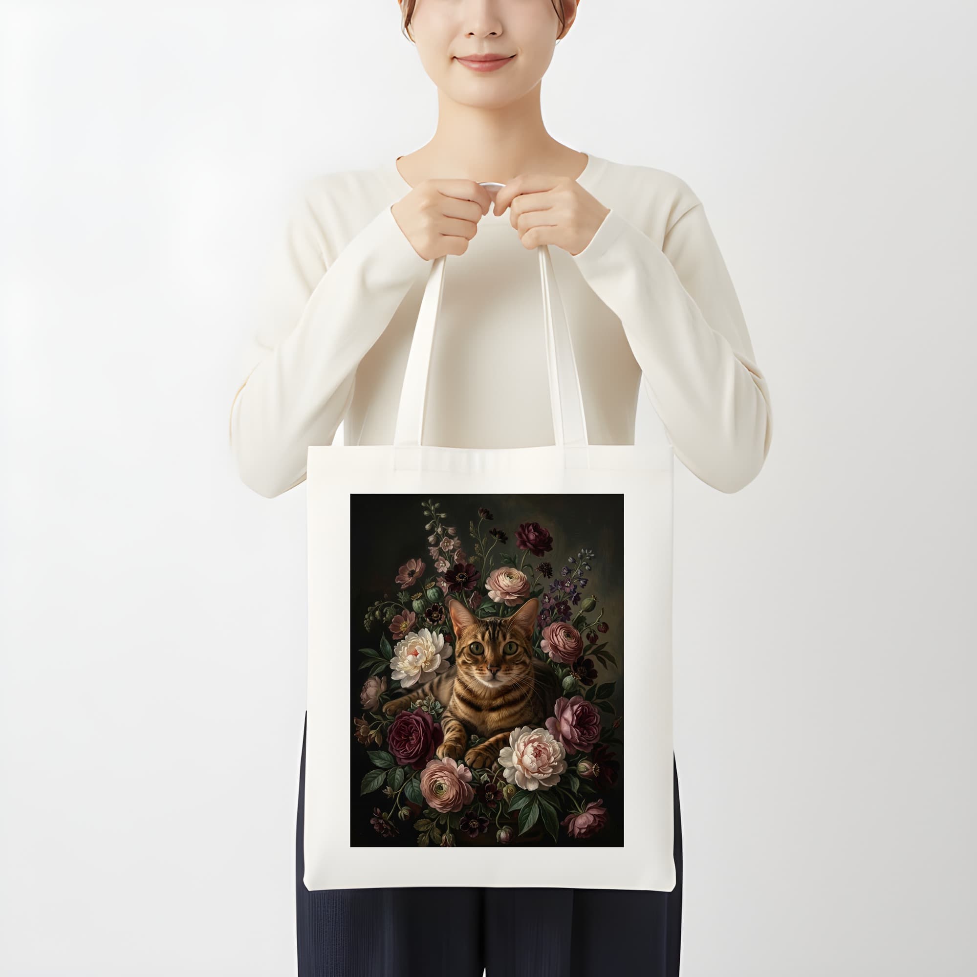 ベンガルの花の油絵風アート花柄トートバッグ 3
