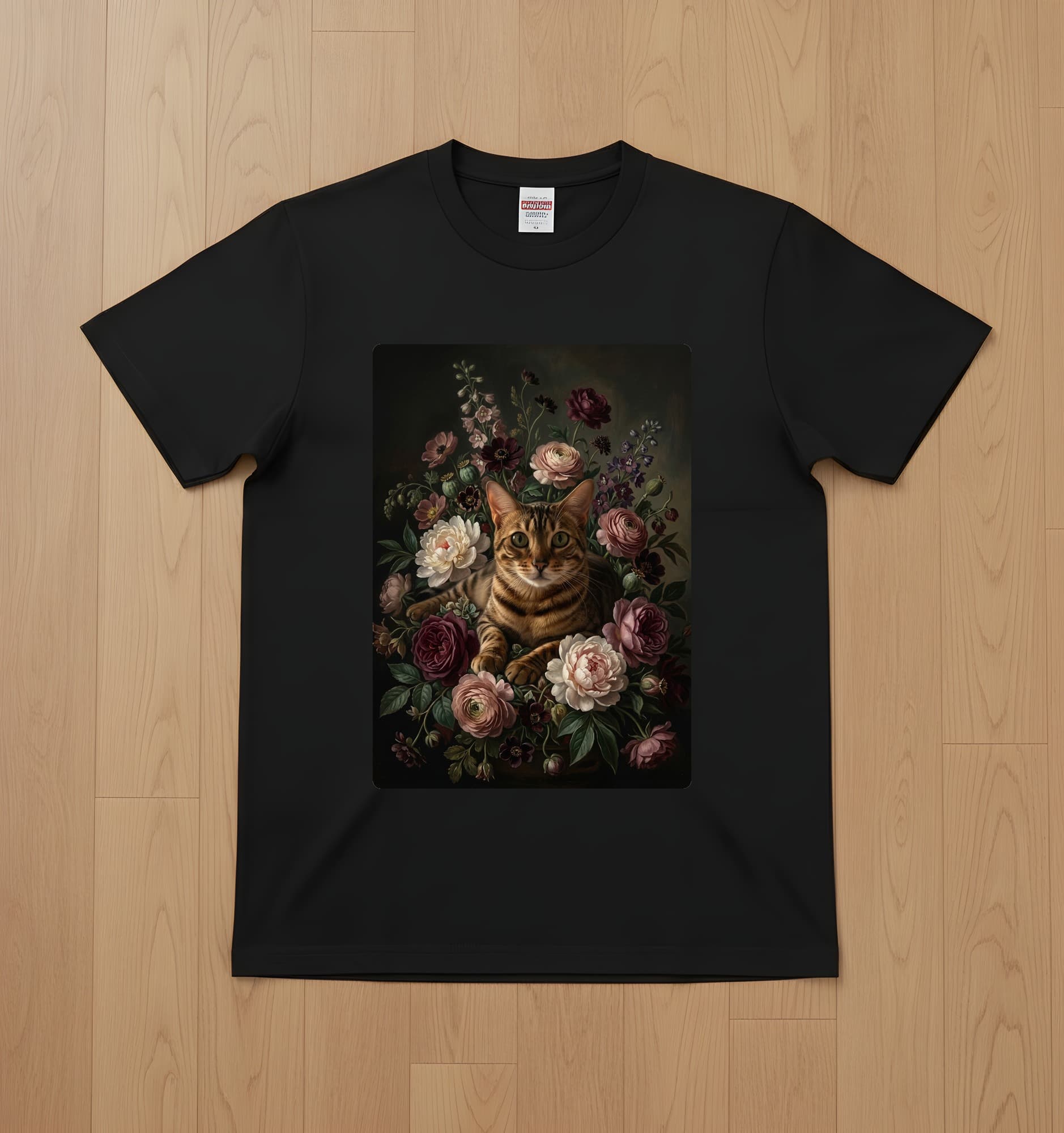 Bengal Floral Oil-Painting Floral T-Shirt (Black)