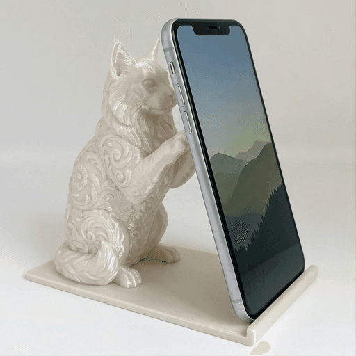 Maine Coon Renaissance Portrait Phone Stand (Pearl White)