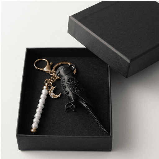 Indian Ringneck Parakeet Renaissance Portrait Keychain (Silky Black) 4