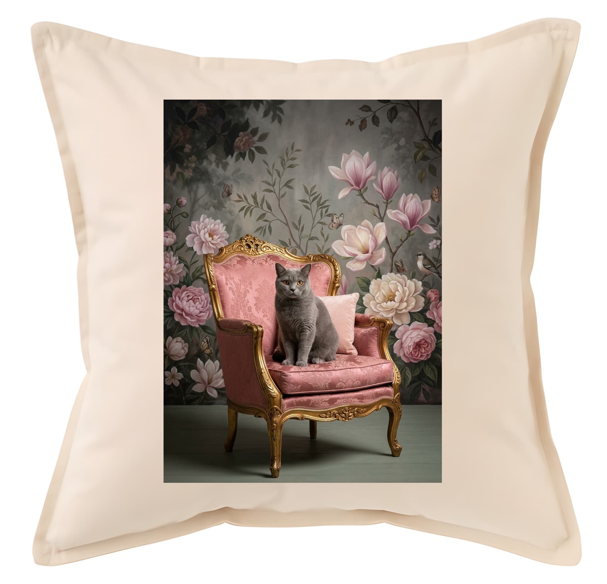 British Shorthair Shabby Pink Oil-Painting Rococo Cushion