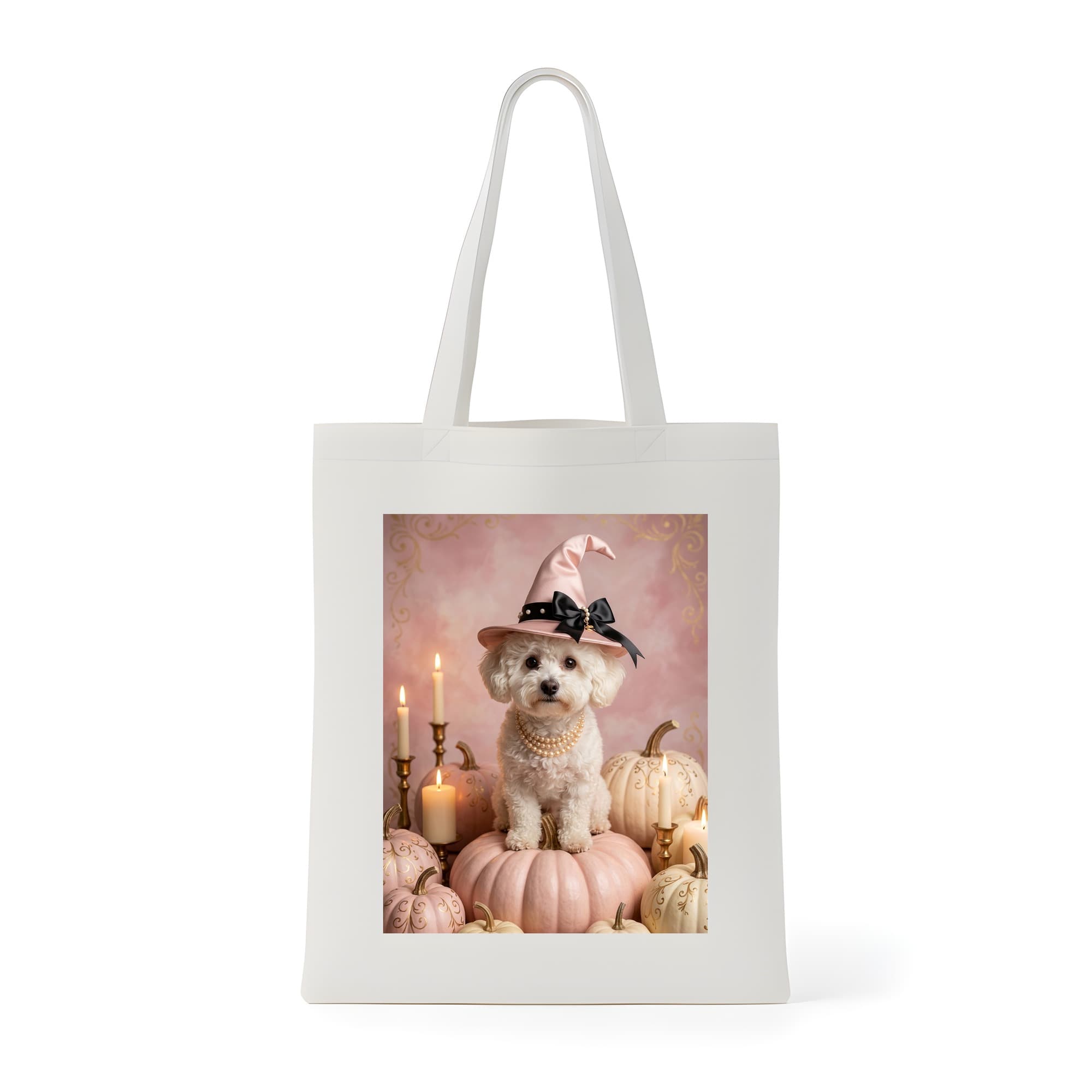 bichon frise Pumpkin & Candlelight Oil-Painting Halloween Tote Bag