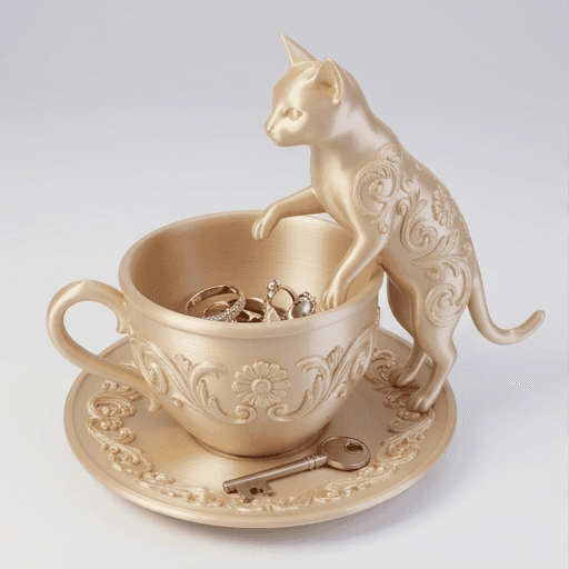 シャム猫のルネサンス肖像画アクセサリートレイ(シルクゴールド)