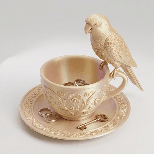ウロコインコのルネサンス肖像画アクセサリートレイ(シルクゴールド)