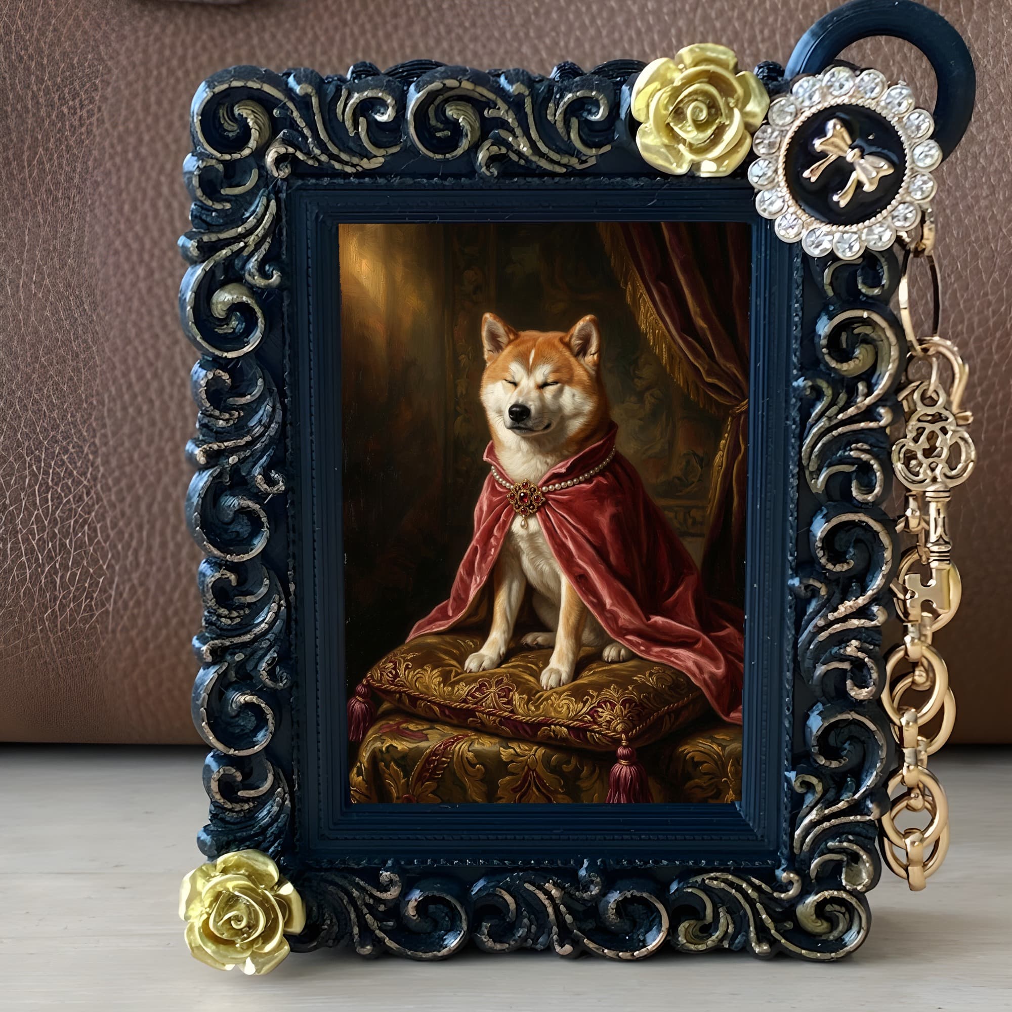 柴犬のルネサンス肖像画バッグチャーム(ブラック) 2