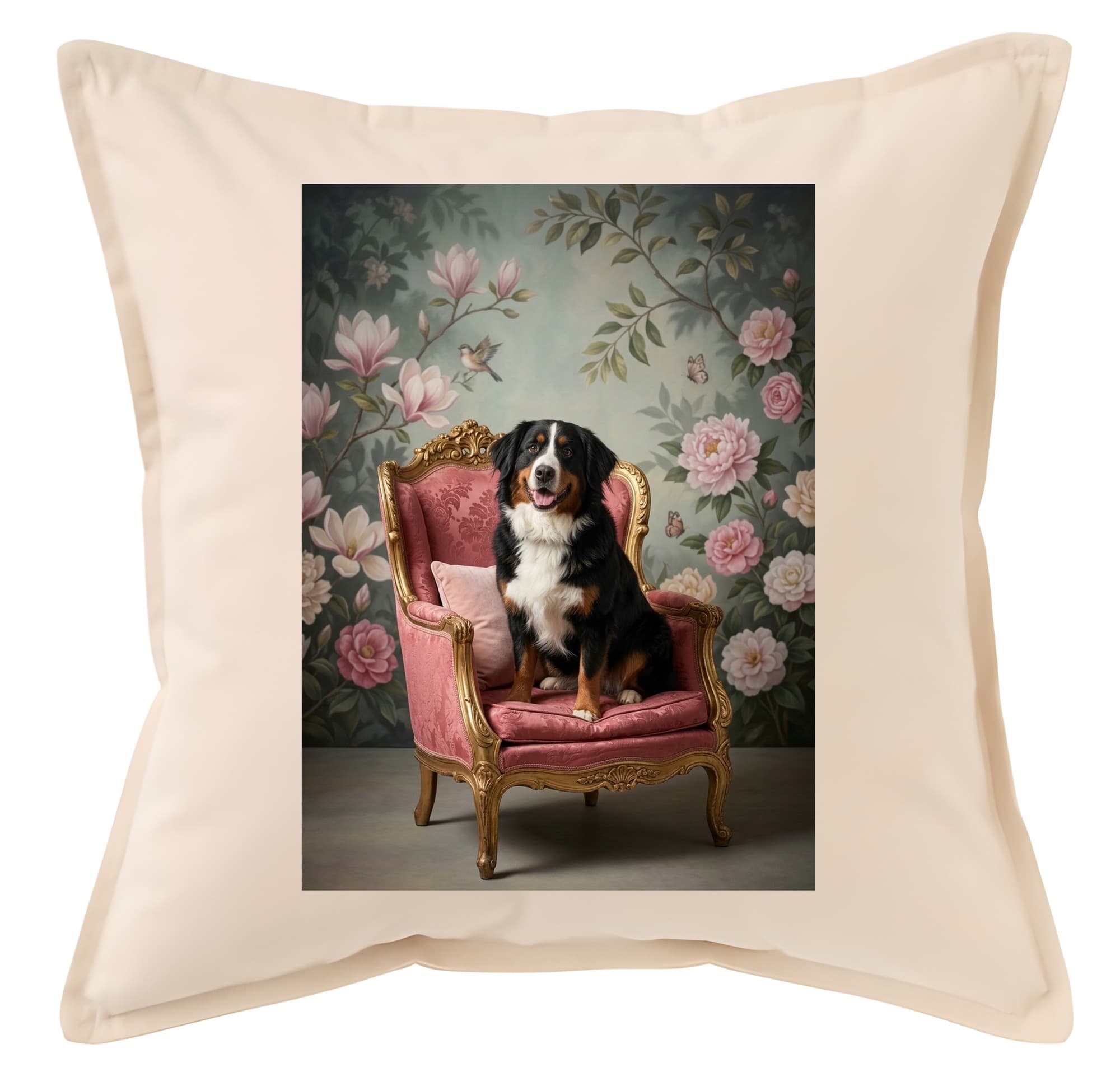 Bernese mountain dog Shabby Pink Oil-Painting Rococo Cushion