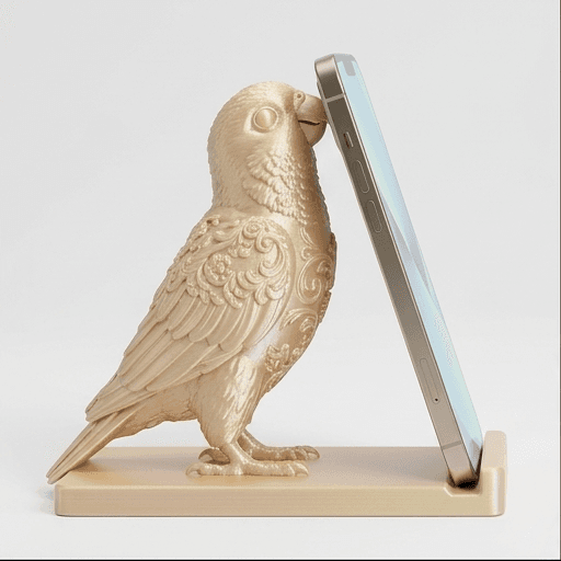Black-headed Caique Renaissance Portrait Phone Stand (Silky Gold)
