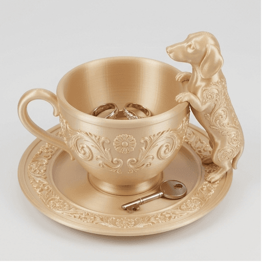 miniature dachshund Renaissance Portrait Trinket Tray (Silky Gold)
