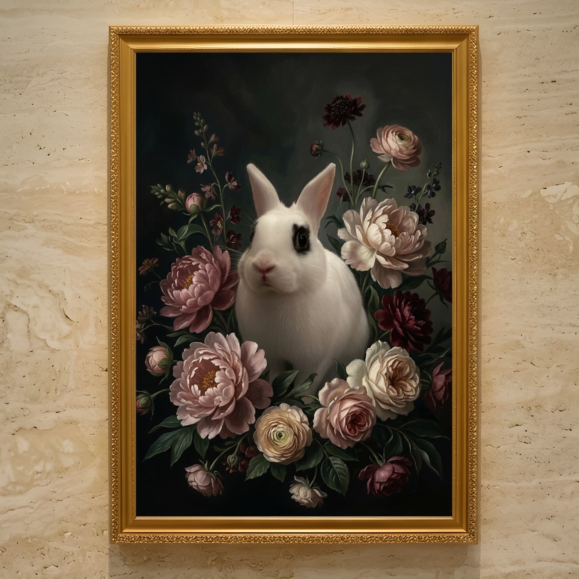 ドワーフホトの花の油絵風アート花柄額装プリント(A3サイズ)
