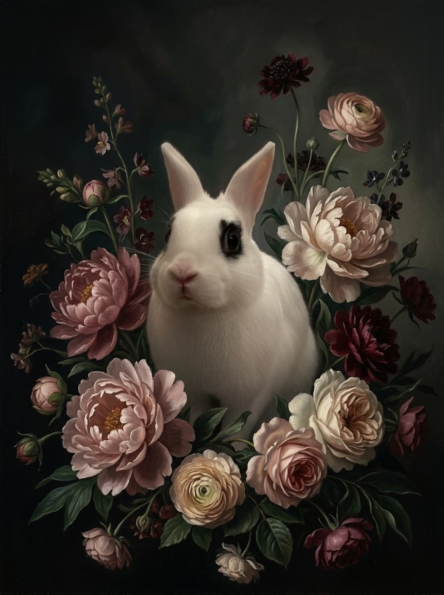 ドワーフホトの花の油絵風アート花柄額装プリント(A3サイズ) 4
