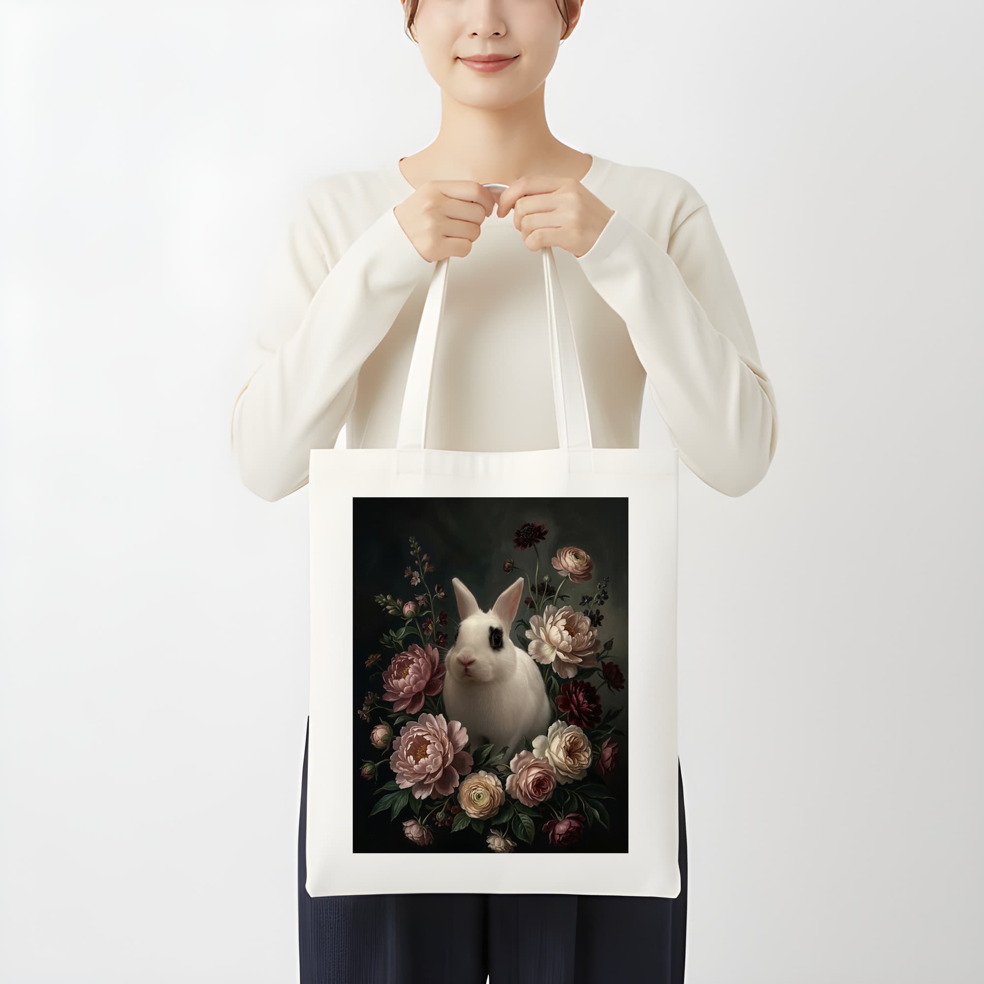 ドワーフホトの花の油絵風アート花柄トートバッグ 3