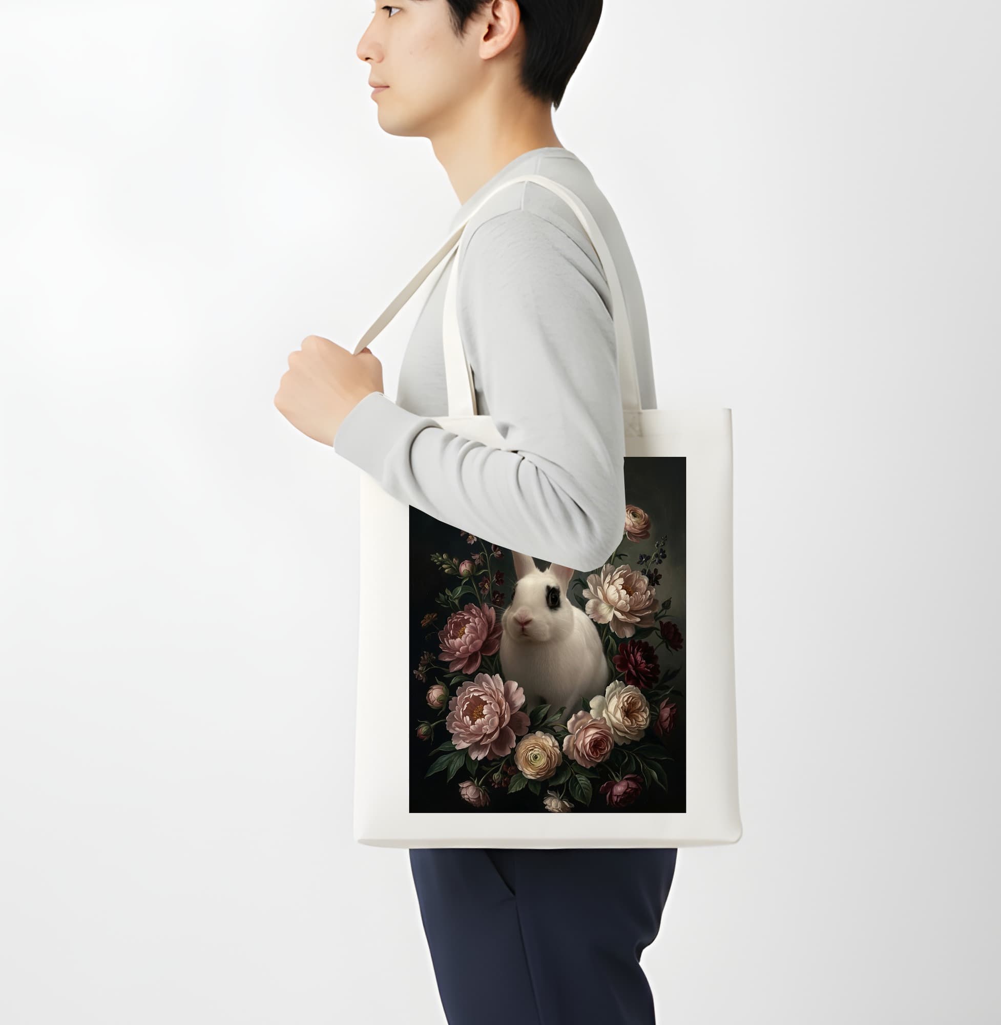 ドワーフホトの花の油絵風アート花柄トートバッグ 4