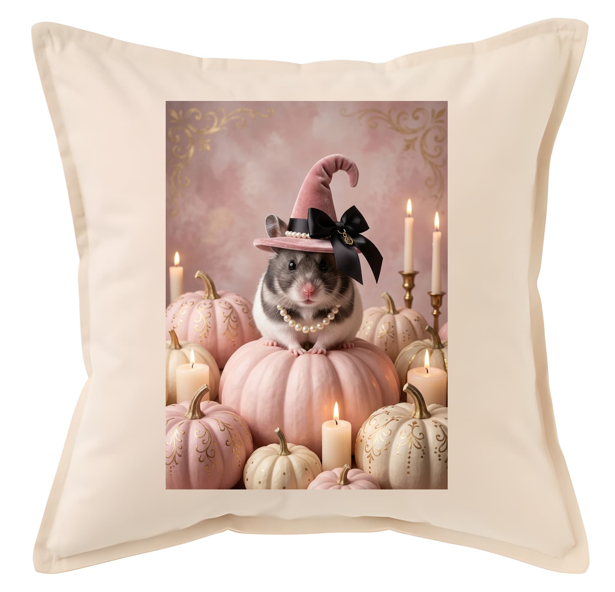 Panda hamster Pumpkin & Candlelight Oil-Painting Halloween Cushion