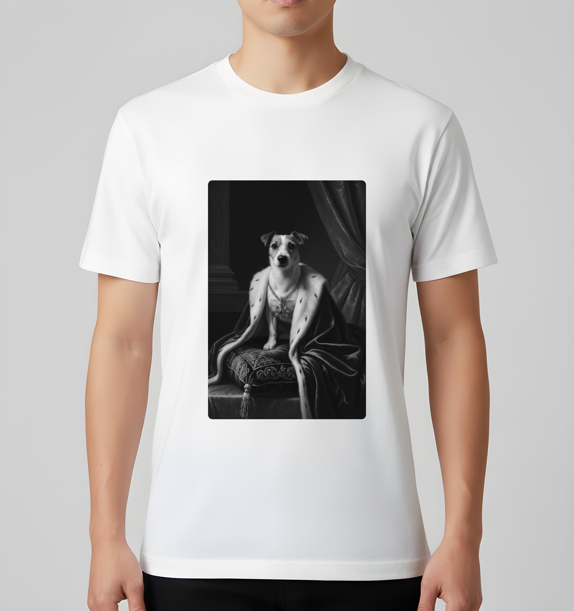 ジャックラッセルテリアのルネサンス肖像画Tシャツ(ホワイト・モノクロプリント・額縁なし) 3