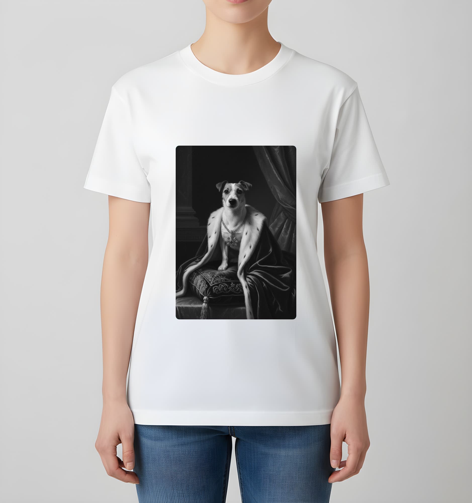 ジャックラッセルテリアのルネサンス肖像画Tシャツ(ホワイト・モノクロプリント・額縁なし) 4