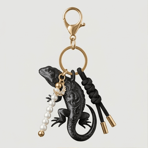 Desert Iguana Renaissance Portrait Keychain (Silky Black)