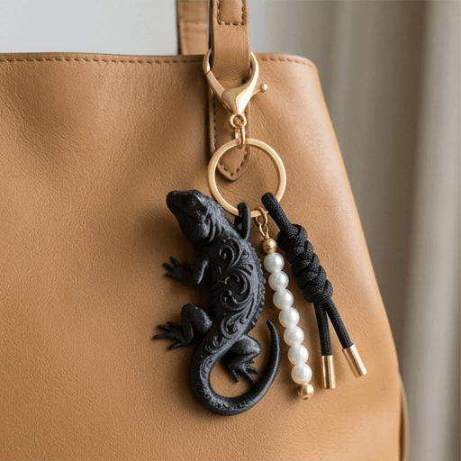 Desert Iguana Renaissance Portrait Keychain (Silky Black) 3