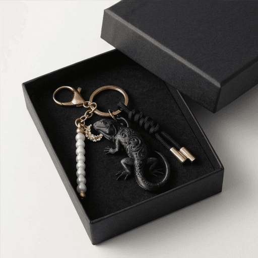 Desert Iguana Renaissance Portrait Keychain (Silky Black) 4