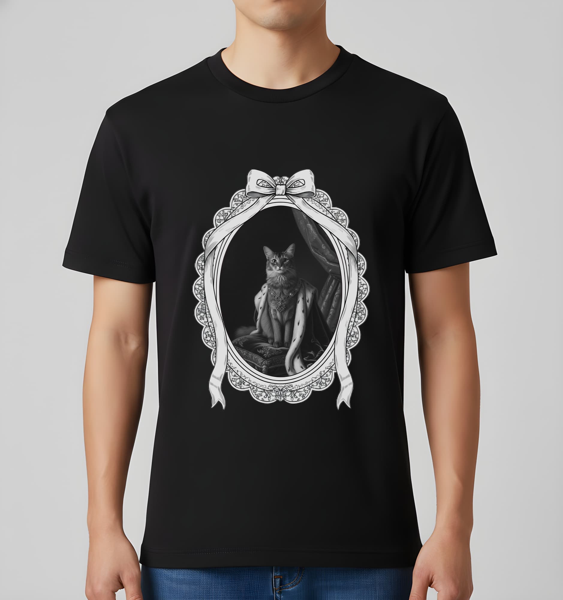 Somali Renaissance Portrait T-Shirt (Black, Monochrome Print, Framed Design) 2