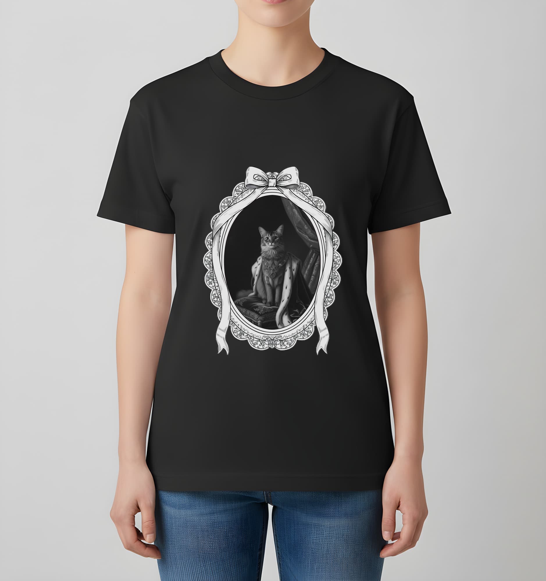 Somali Renaissance Portrait T-Shirt (Black, Monochrome Print, Framed Design) 4