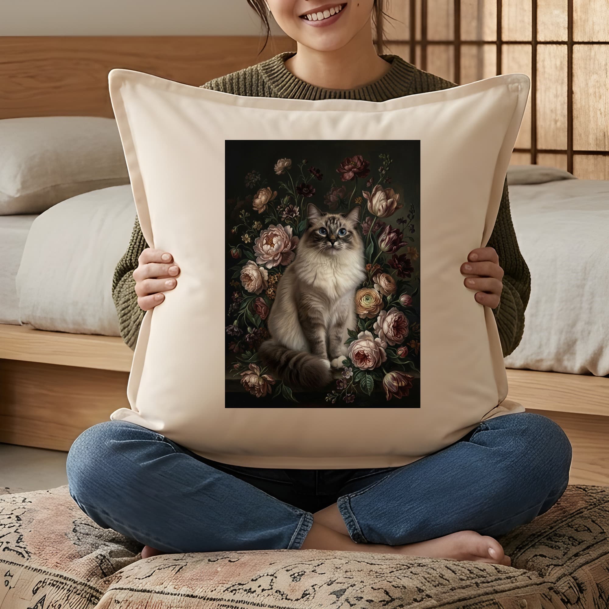 Ragdoll Floral Oil-Painting Floral Cushion 3