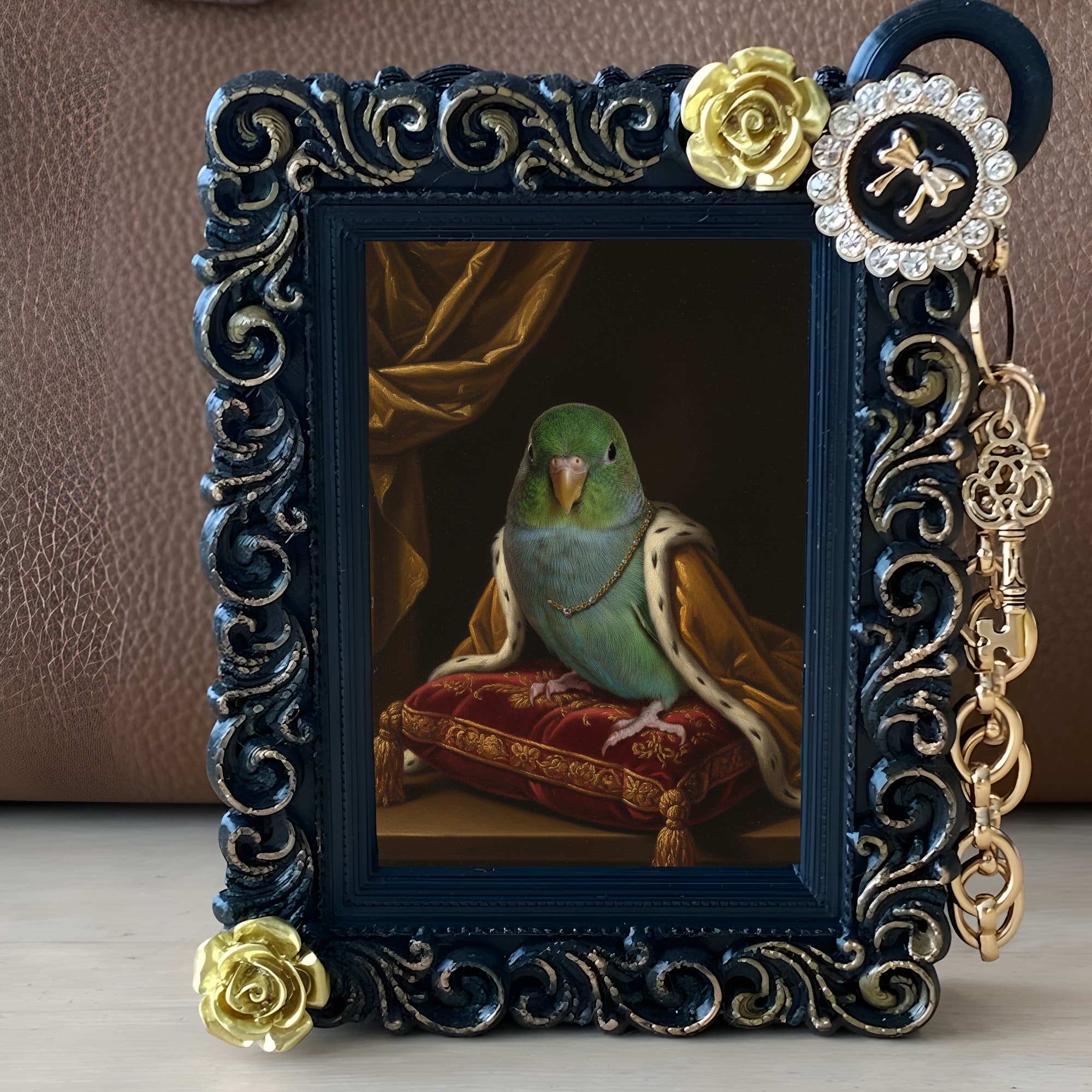 サザナミインコのルネサンス肖像画バッグチャーム(ブラック) 2