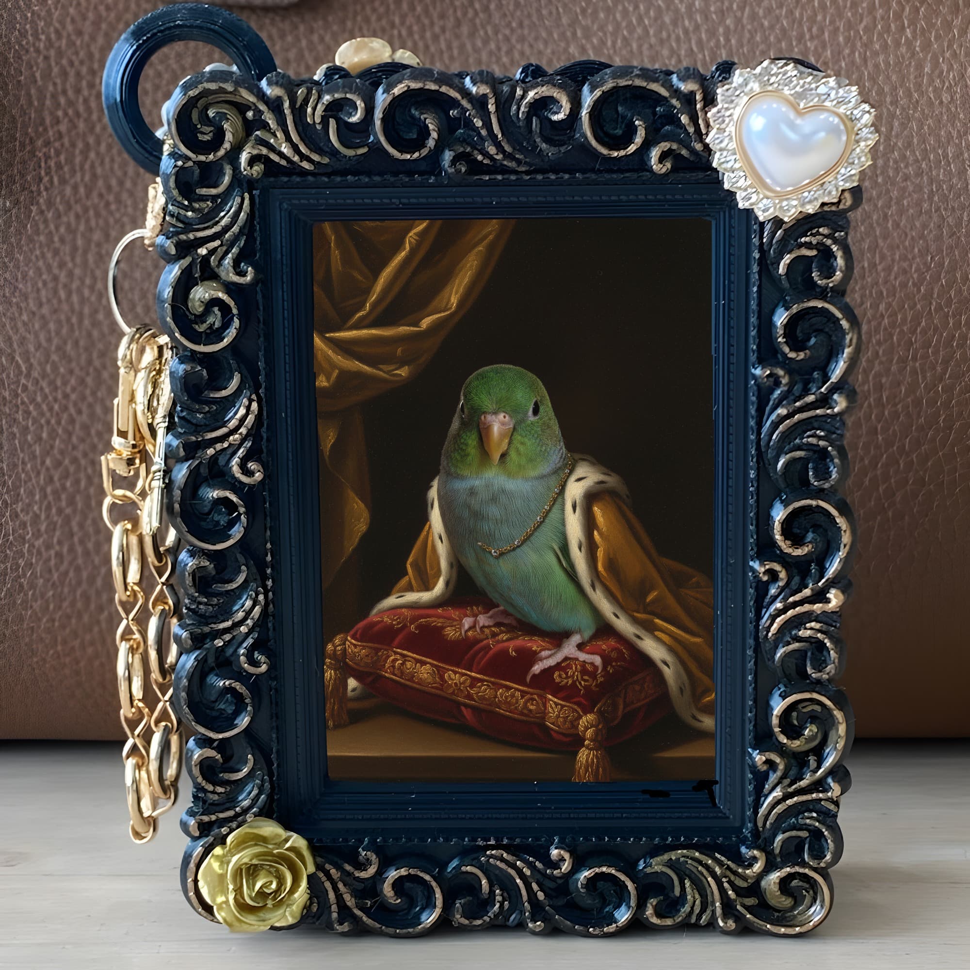 サザナミインコのルネサンス肖像画バッグチャーム(ブラック) 5