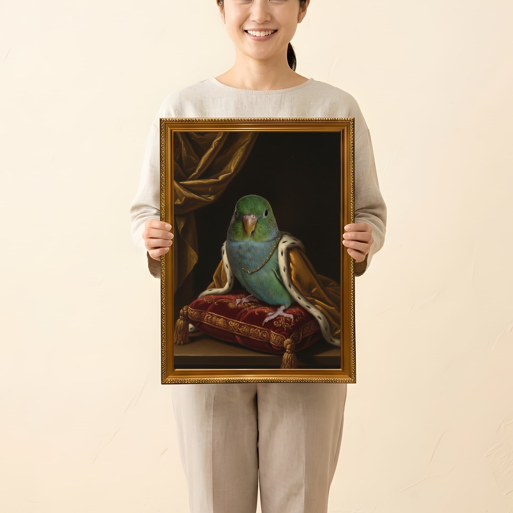 サザナミインコのルネサンス肖像画額装プリント(A3サイズ) 2
