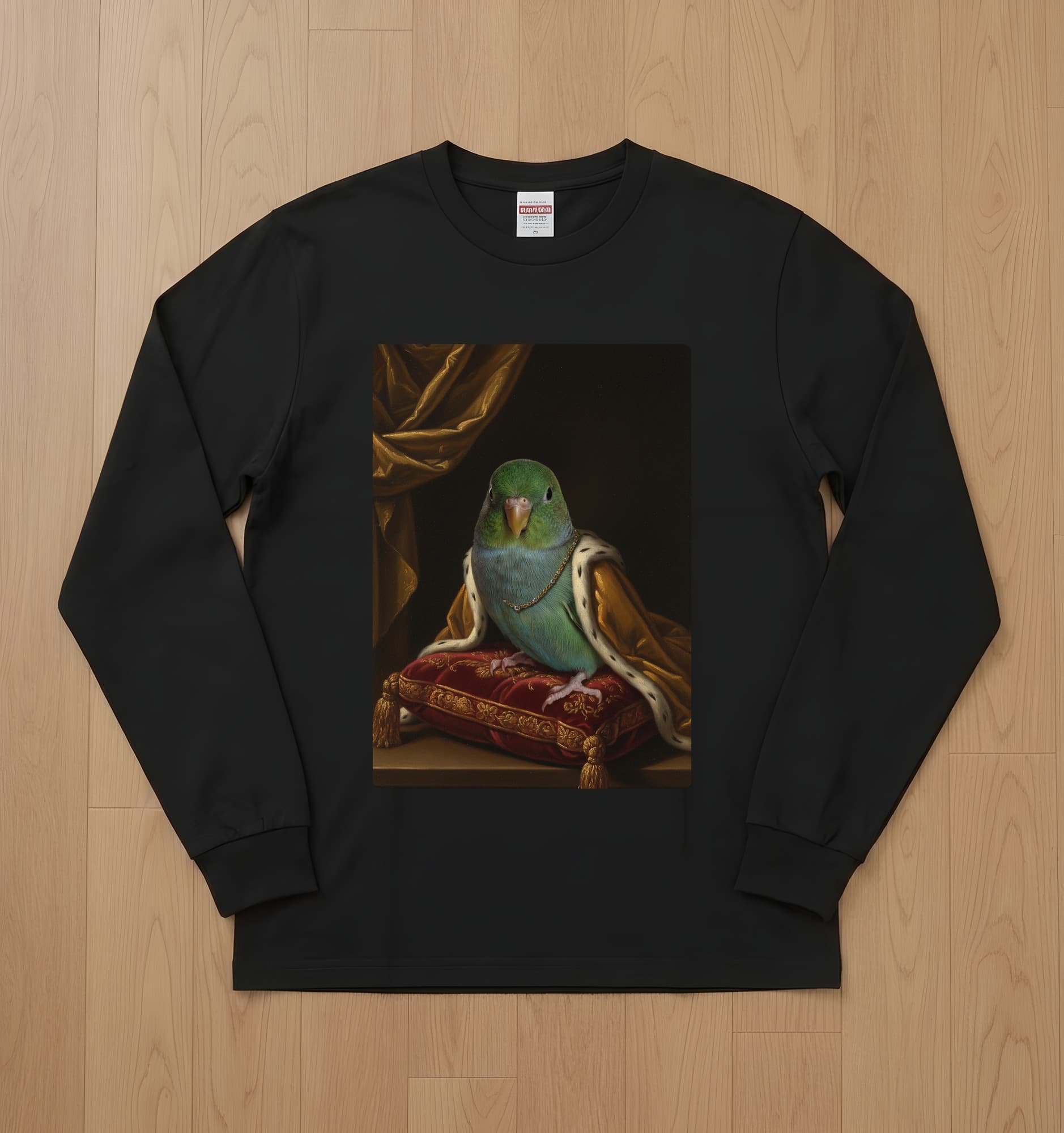 Lineolated Parakeet Renaissance Portrait Long Sleeve T-Shirt (Black)