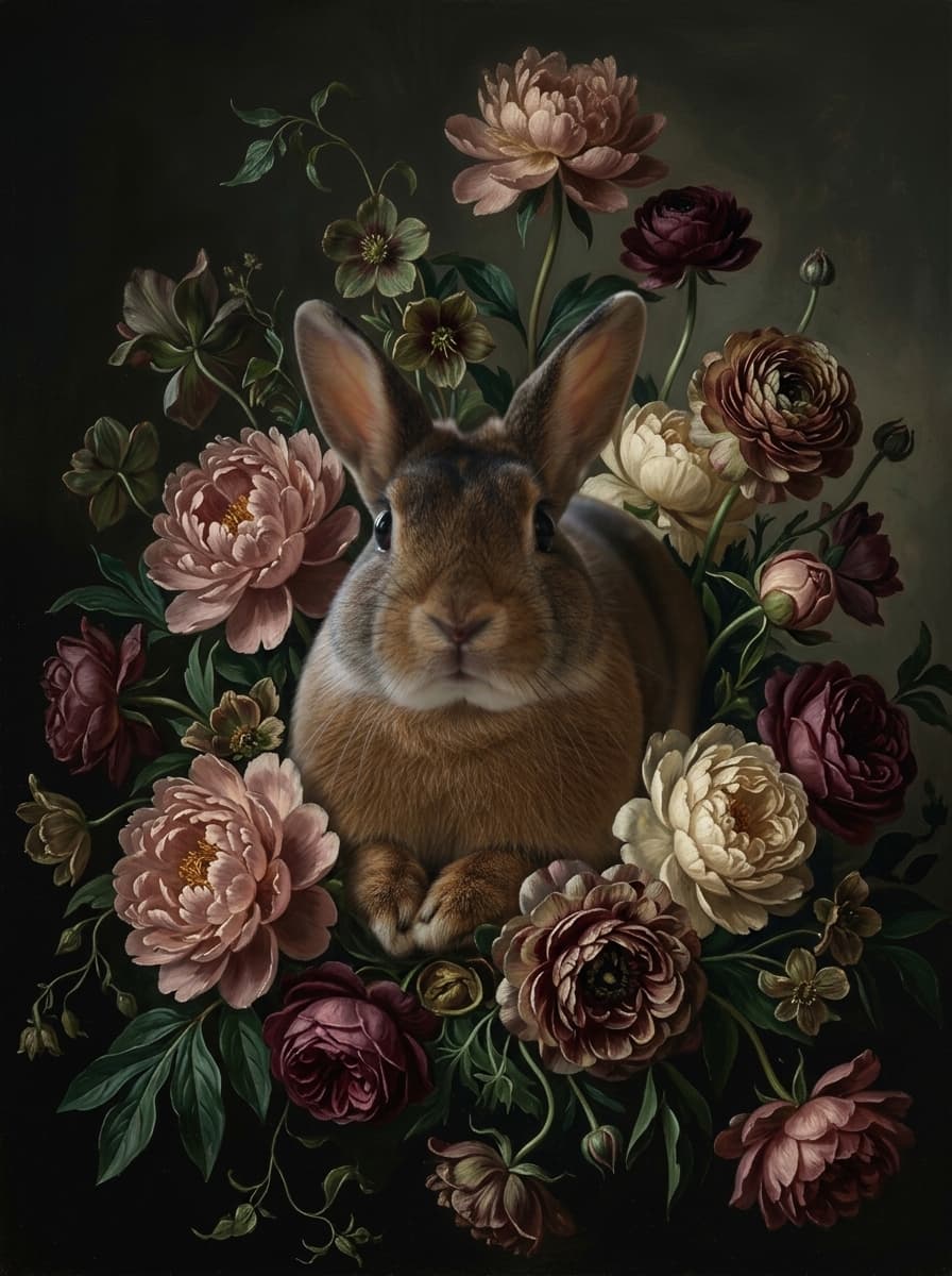 ミニレッキスの花の油絵風アート花柄額装プリント(A3サイズ) 4