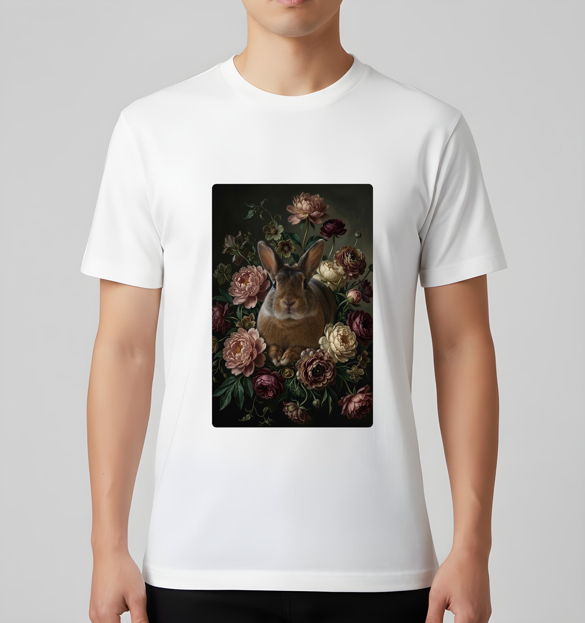 ミニレッキスの花の油絵風アート花柄Tシャツ(ホワイト) 3