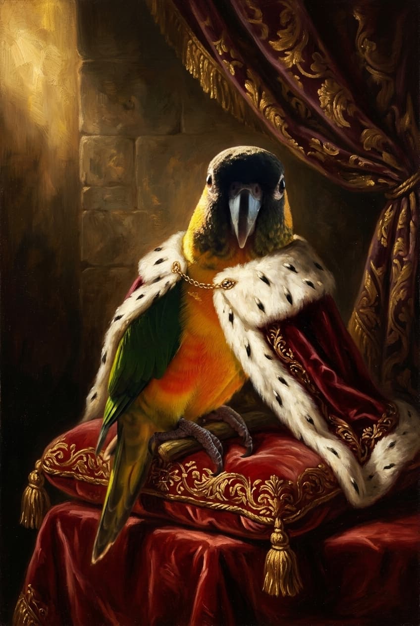 ズグロシロハラインコのルネサンス肖像画額装プリント(A4サイズ) 4