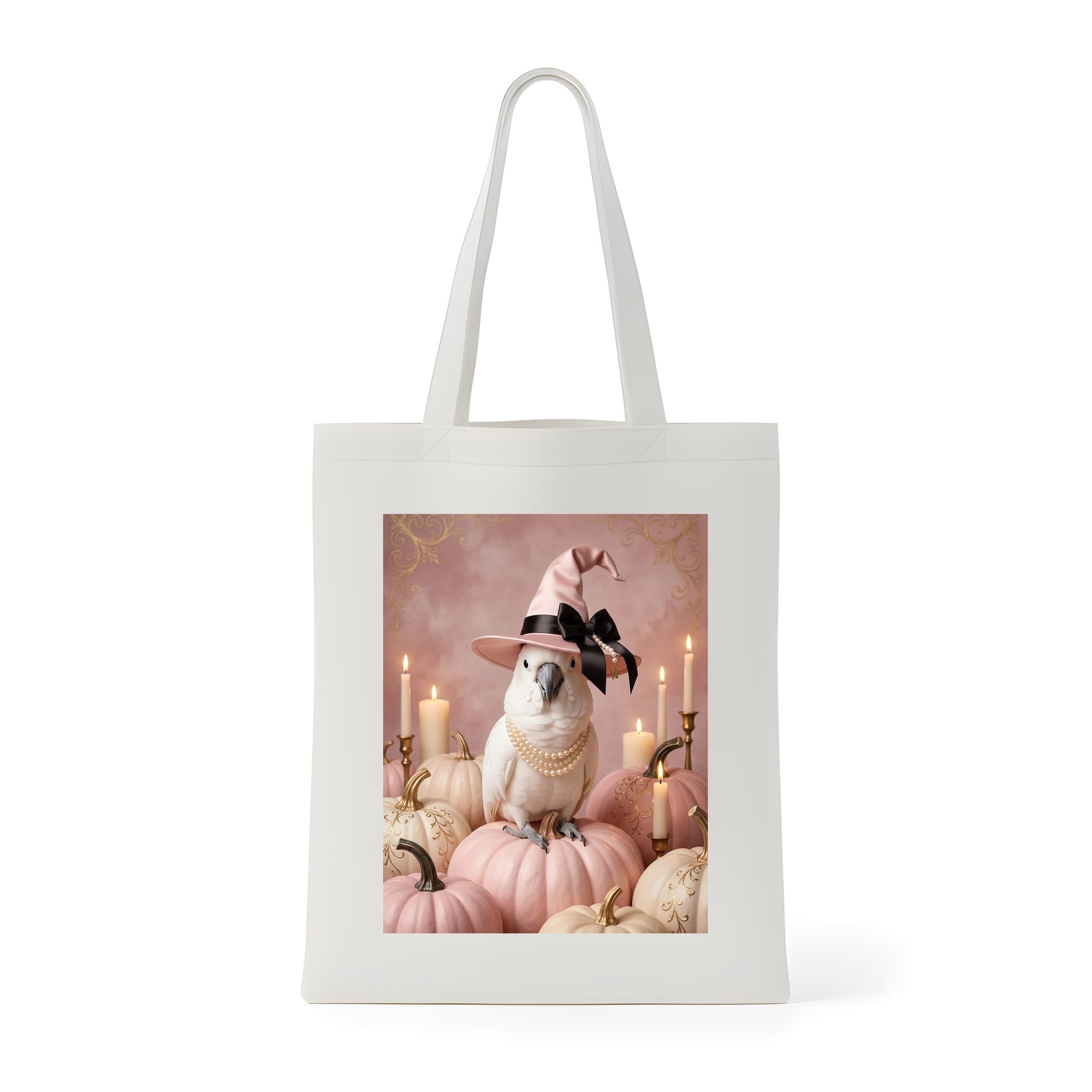 Sulphur-crested Cockatoo Pumpkin & Candlelight Oil-Painting Halloween Tote Bag