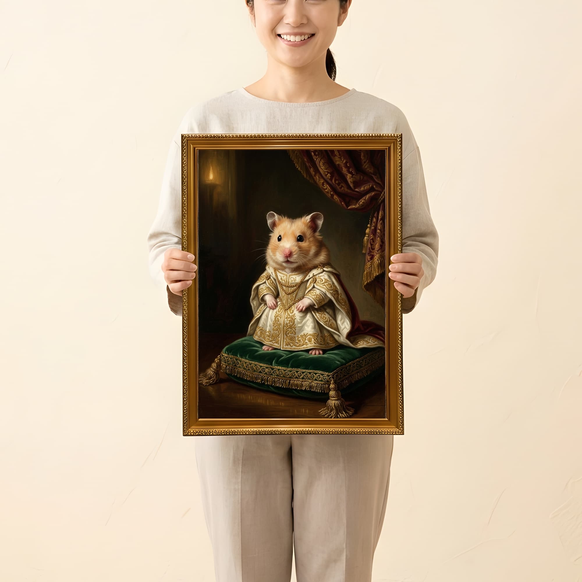 ゴールデンハムスターのルネサンス肖像画額装プリント(A3サイズ) 2