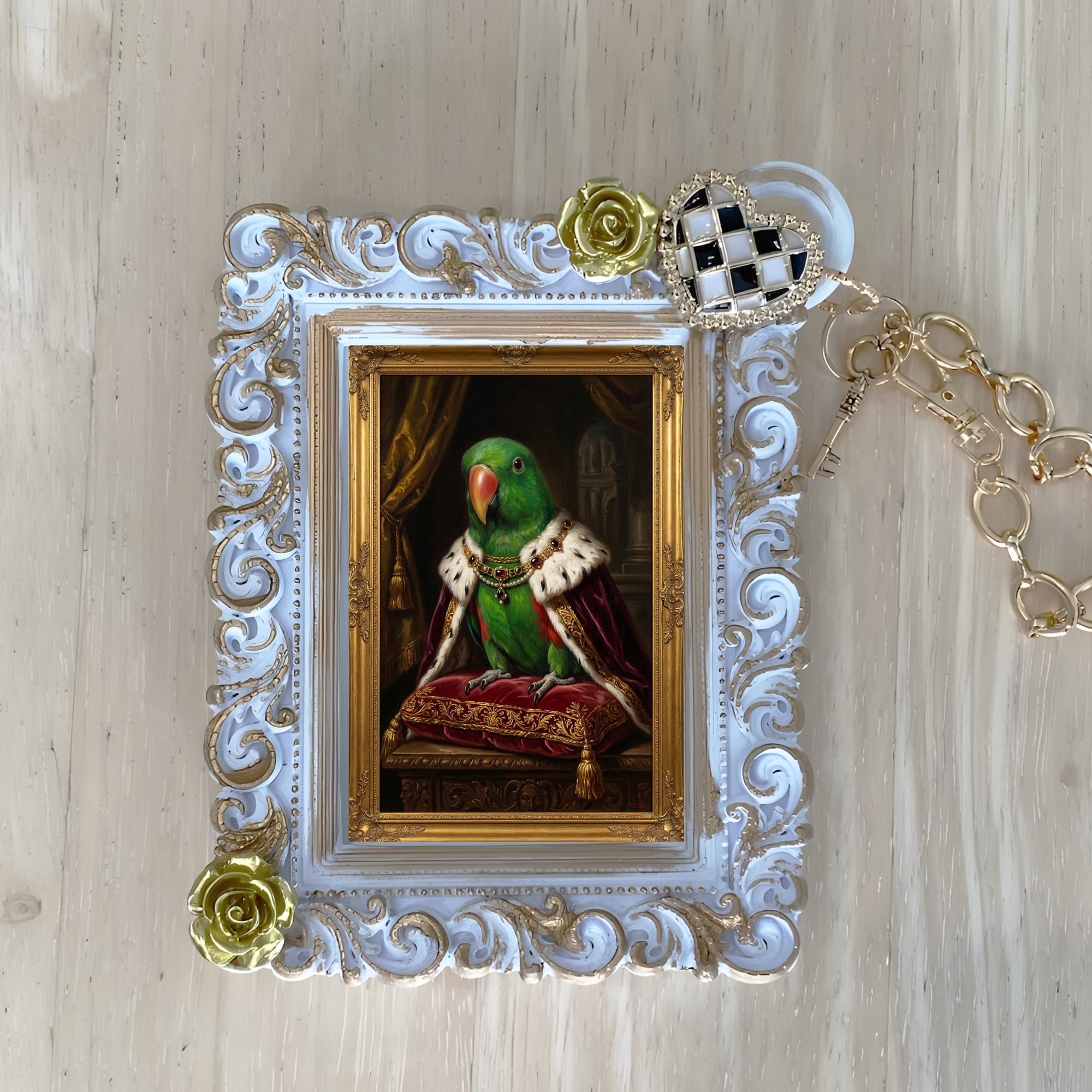 Eclectus Parrot Renaissance Portrait Bag Charm (White)
